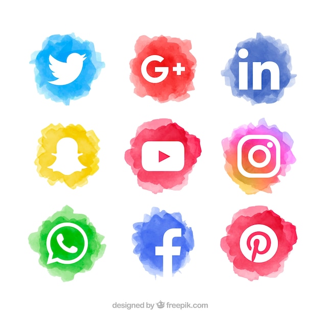 Free vector social media logos collection in watercolor style