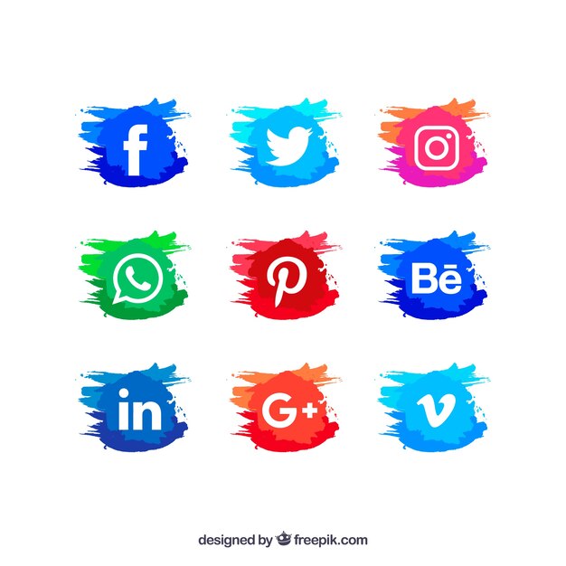 social media logos collection in watercolor style