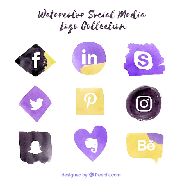 Social media logos collection in watercolor style