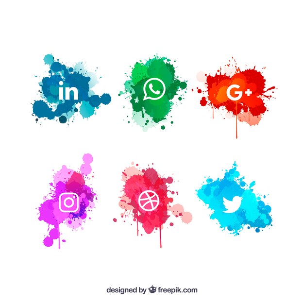 Social media logos collection in watercolor style