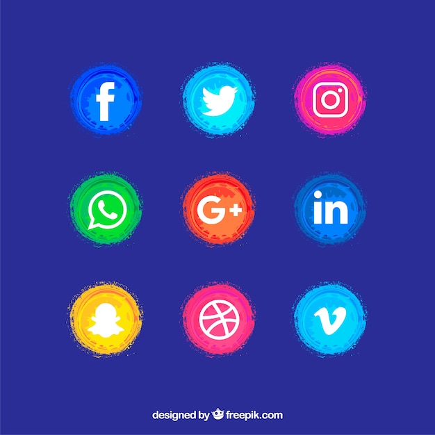 Коллекция логотипов социальных медиа в стиле акварели