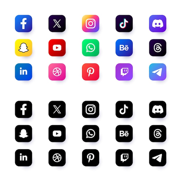 Бесплатное векторное изображение Набор логотипов социальных сетей