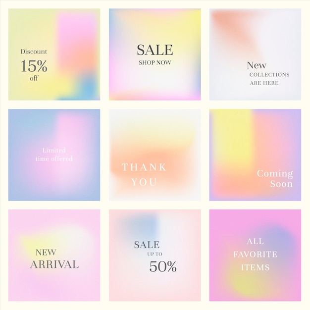 Free vector social media marketing banner set gradient pastel background