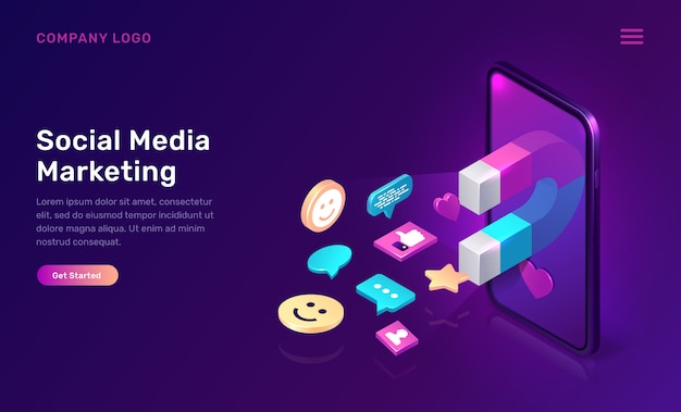 Free vector social media marketing, viral mms isometric