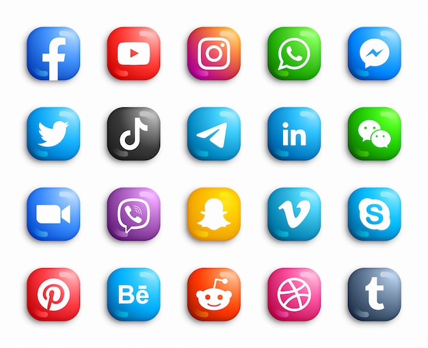 Social media modern ios 3d icons set