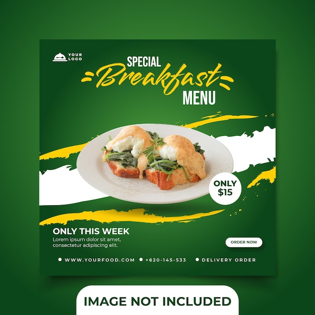 Social media post breakfast square banner template restaurant or food delicious