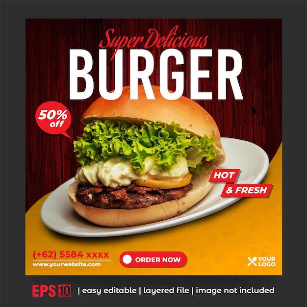 Free vector social media post burger promotion