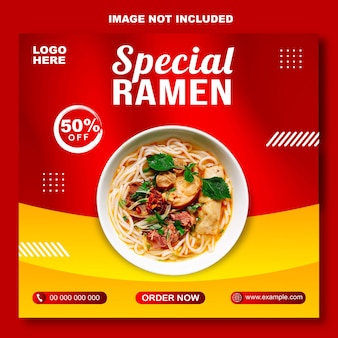 Social media post food special ramen red and yellow template