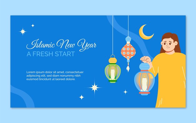 Free vector social media post template for islamic new year celebration