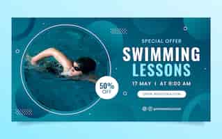 Free vector social media promo template for swimming lessons and learning