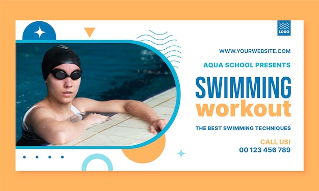 Free vector social media promo template for swimming lessons