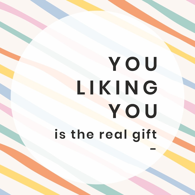 Free Vector social media quote template vector in colorful stripes with inspirational you liking you is the real gift phrase