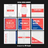 Free vector social media sale banner collection