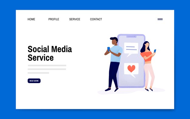 Social media service landing page layout vector