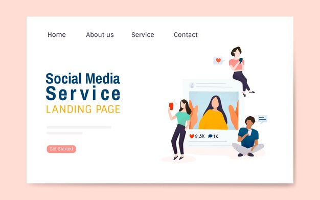 Social media service landing page layout vector