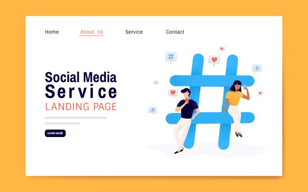 Social media service landing page layout vector