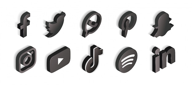 Free vector social media set of black and white icons isometric