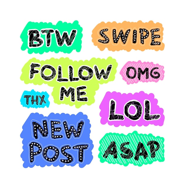 Free vector social media slang bubble set theme