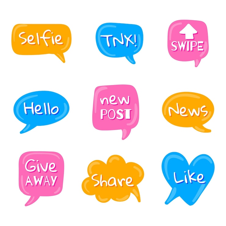 Free Vector social media slang bubbles collection