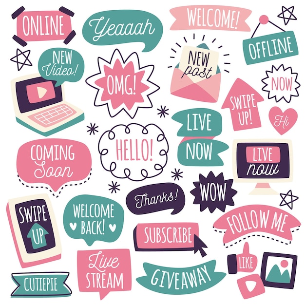 Free vector social media slang bubbles collection