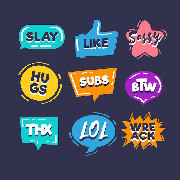 Free vector social media slang bubbles set