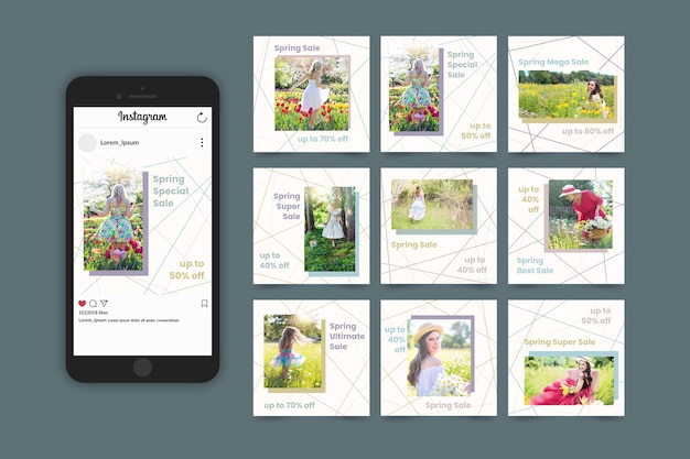 無料ベクター ソーシャルメディアの春のセールテンプレート