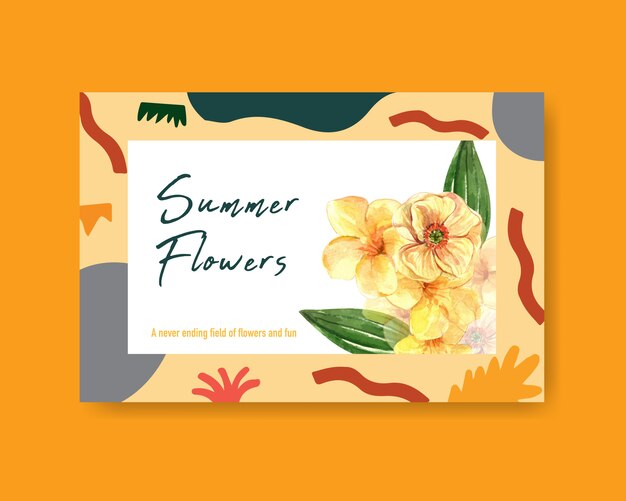 Social media template with summer flower concept design watercolor