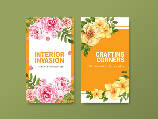 Шаблон социальных медиа с летней цветочной концепцией дизайна акварелью