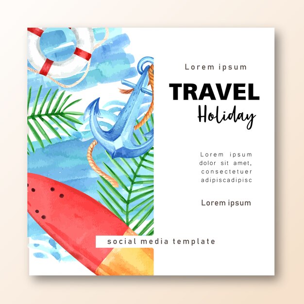 Free vector social media travel on holiday summer the beach palm tree vacation, sea and sky sunlight