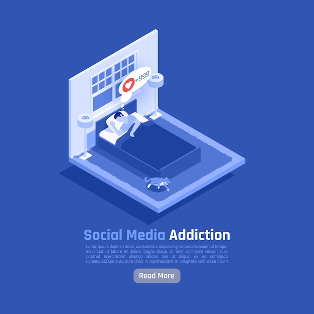 Social network addiction isometric illustration