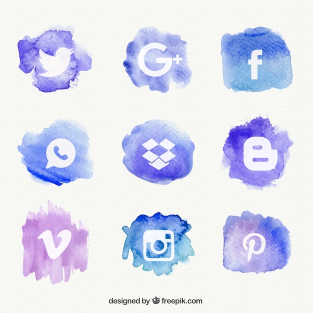 Social network icons with watercolor splash