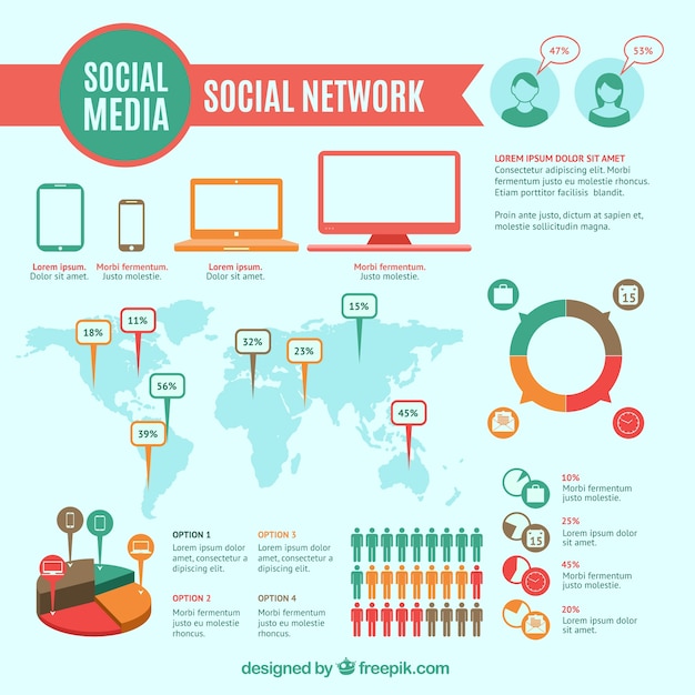 Free vector social network infographic