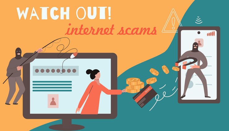 Free Vector social network security flat collage composition with view of computer and smartphone screens with thieves characters vector illustration