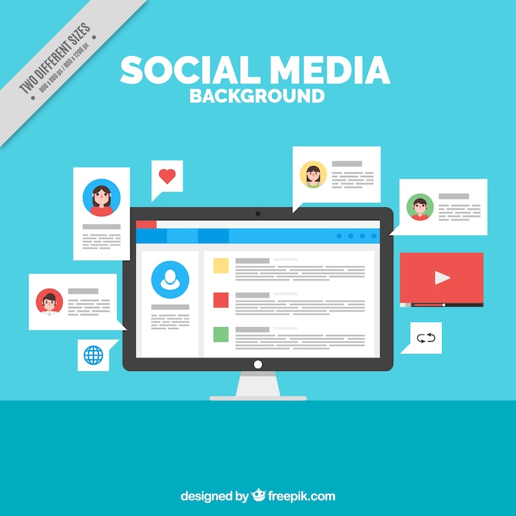 Free Vector social networking background with a computer