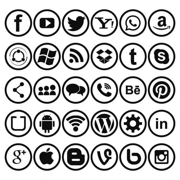 Social networking icons, black and white