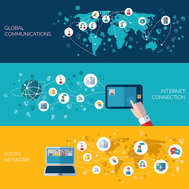 Free vector social networks horizontal banners set