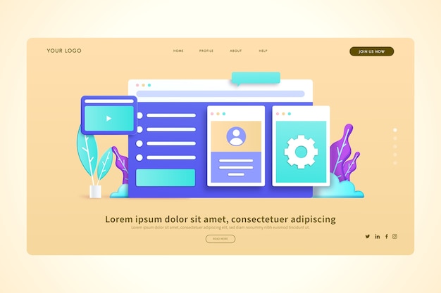 Social online interaction 3d concepts landing page