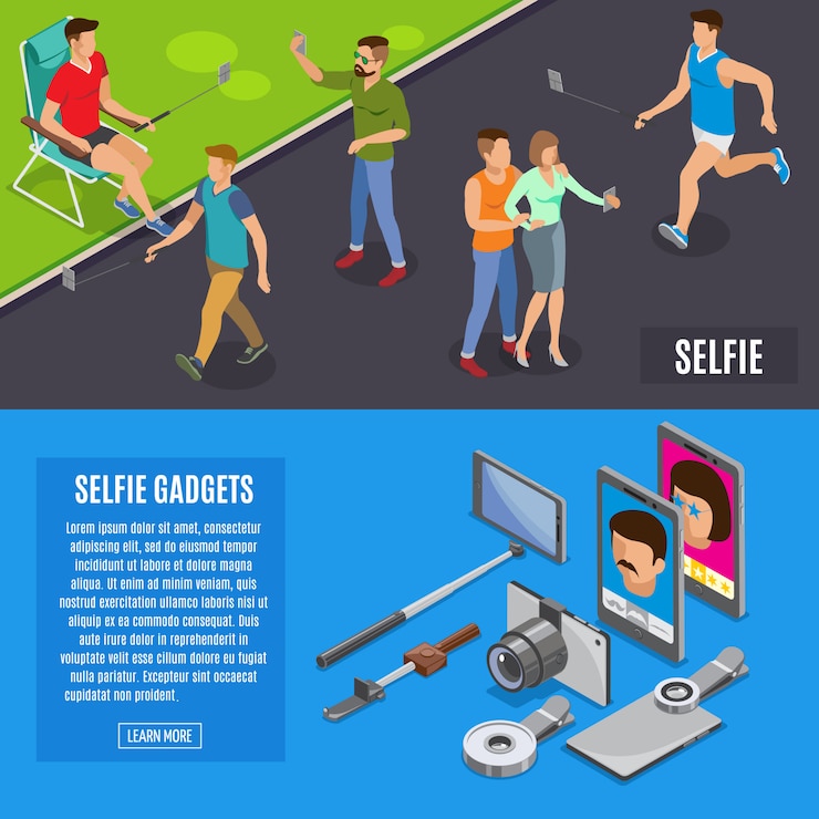 Free Vector social photo selfie isometric banners