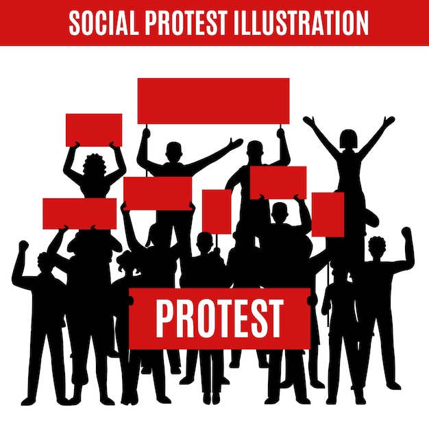 Social protest silhouettes composition