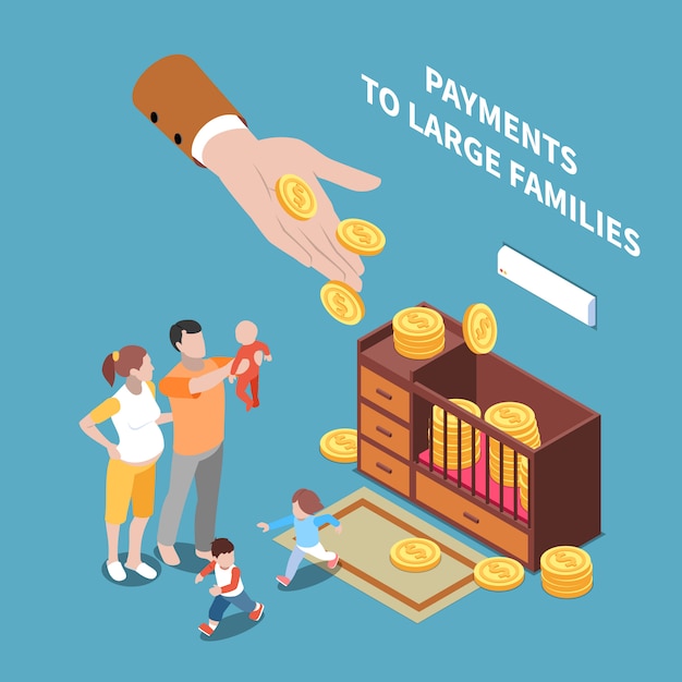 Social security benefit isometric illustration