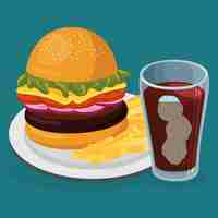 Vettore gratuito soda con fast food all'hamburger