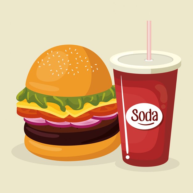 soda with hamburger fast food 