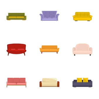 Набор иконок диван отдыха, мультяшном стиле
