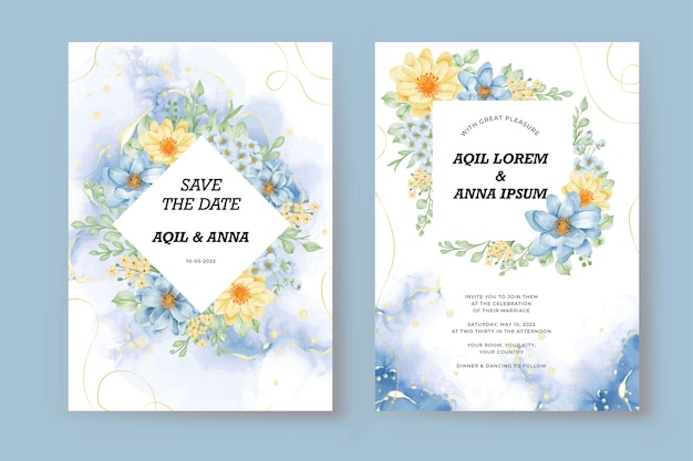 Soft blue floral wedding invitation template