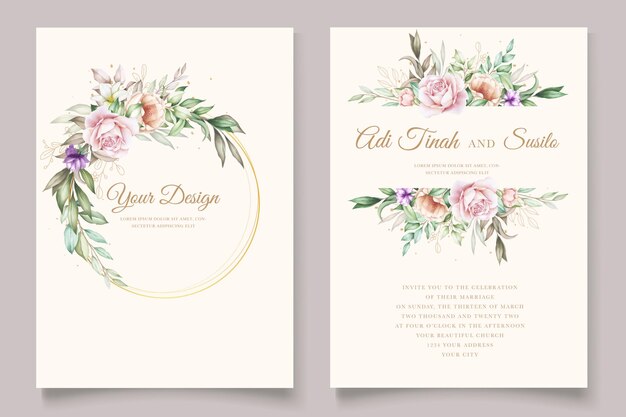 soft color peonies and roses watercolor invitation card set