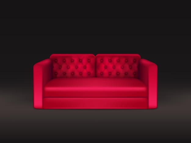 Soft and comfortable, classic design sofa with red leather or fabric upholstery