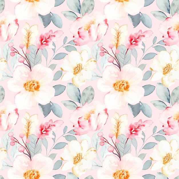 Free vector soft floral watercolor seamless pattern
