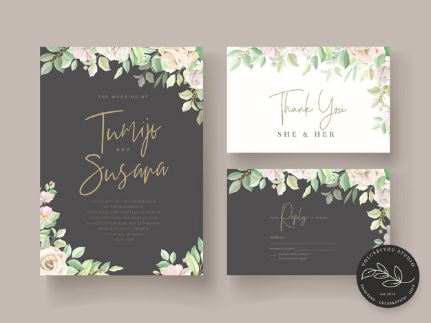 soft green floral wedding card set