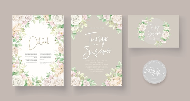 Free vector soft green floral wedding card set