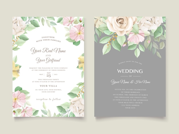 柔らかい緑の花の結婚式の招待カードセット